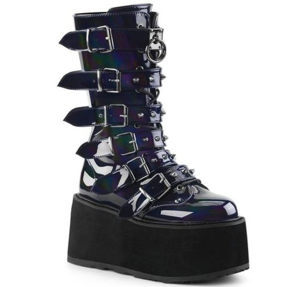 Demonia Shoes - Demonia Damned-225 Black Hologram Platform Boots